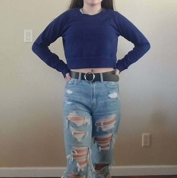 Navy Blue Forever 21 cropped sweatshirt - Picture 1 of 3